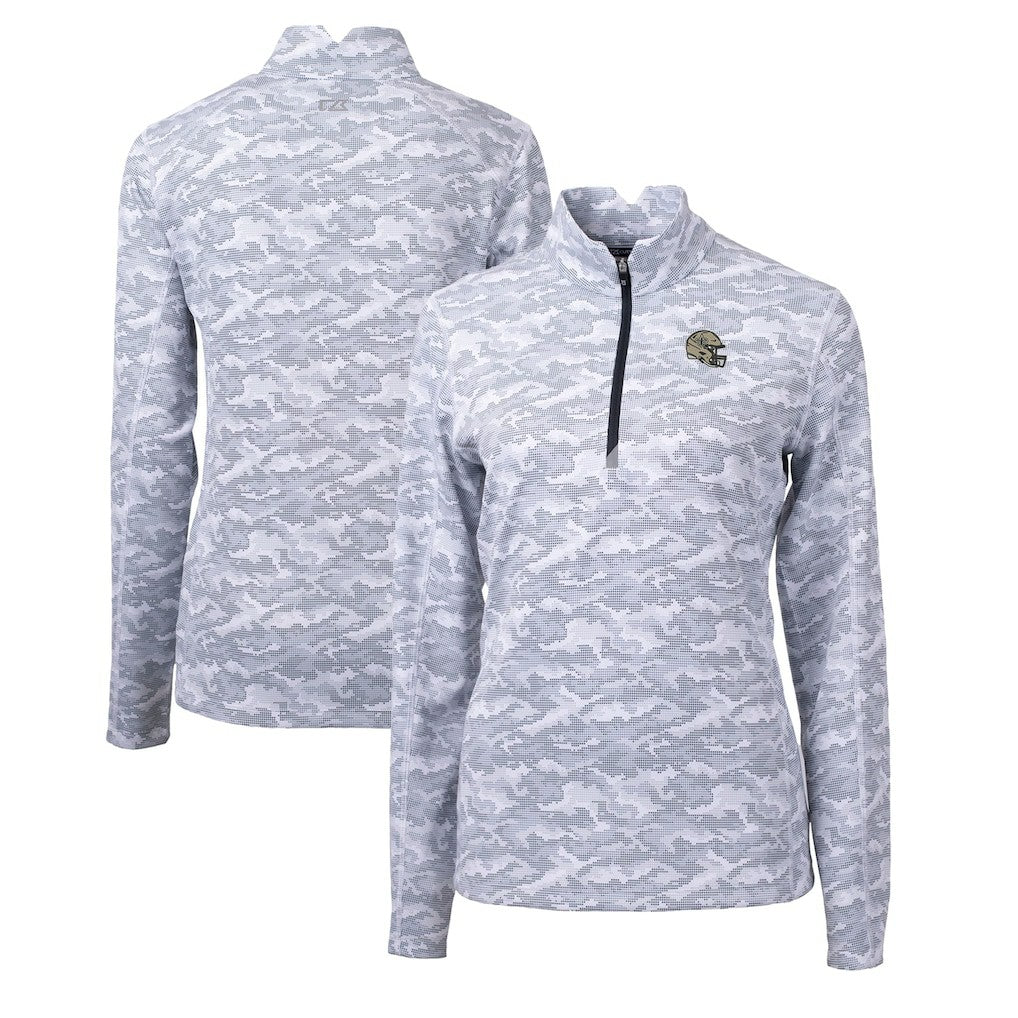 NFL New Orleans Saints Cutter & Buck Women's Helmet Logo Traverse Camo Print Stretch Quarter-Zip Pullover Top
