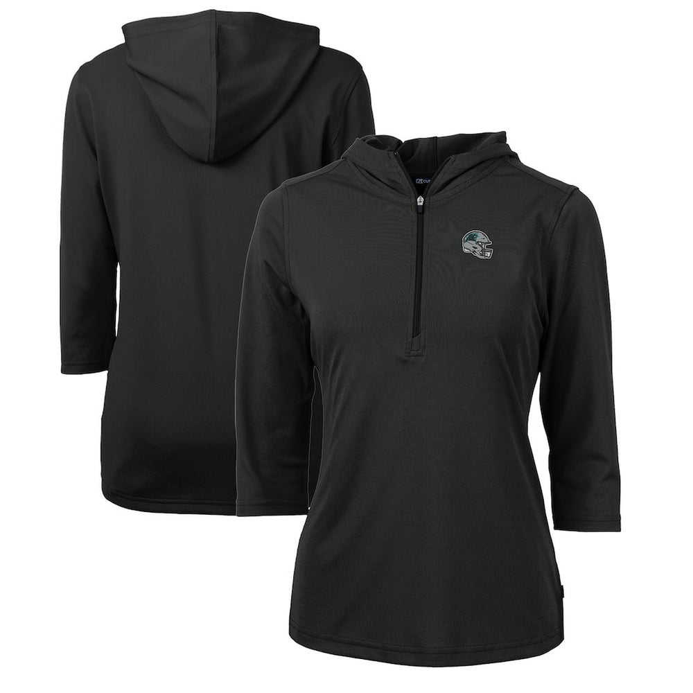 NFL Carolina Panthers Cutter & Buck Women's Helmet Logo DryTec Virtue Eco Pique Recycled 3/4-Sleeve Half-Zip Pullover Hoodie