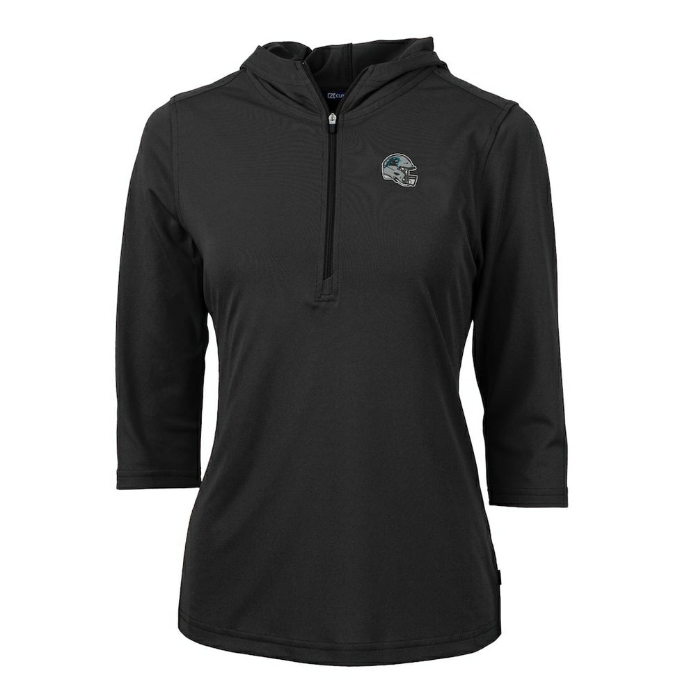 NFL Carolina Panthers Cutter & Buck Women's Helmet Logo DryTec Virtue Eco Pique Recycled 3/4-Sleeve Half-Zip Pullover Hoodie