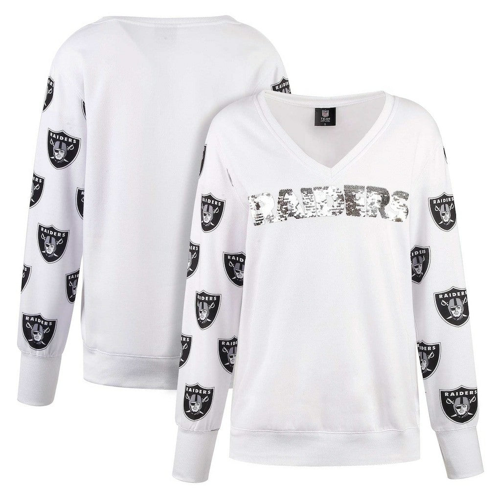 NFL Las Vegas Raiders Cuce Women's Sequin Fleece V-Neck T-Shirt