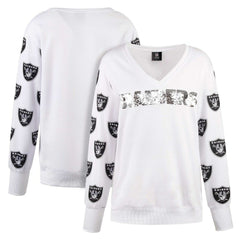 NFL Las Vegas Raiders Cuce Women's Sequin Fleece V-Neck T-Shirt