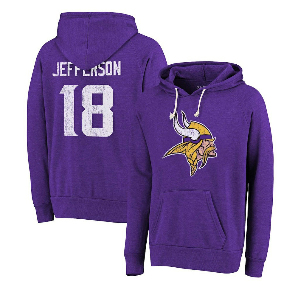 NFL Minnesota Vikings Justin Jefferson  Majestic Threads Name & Number Tri-Blend Pullover Hoodie