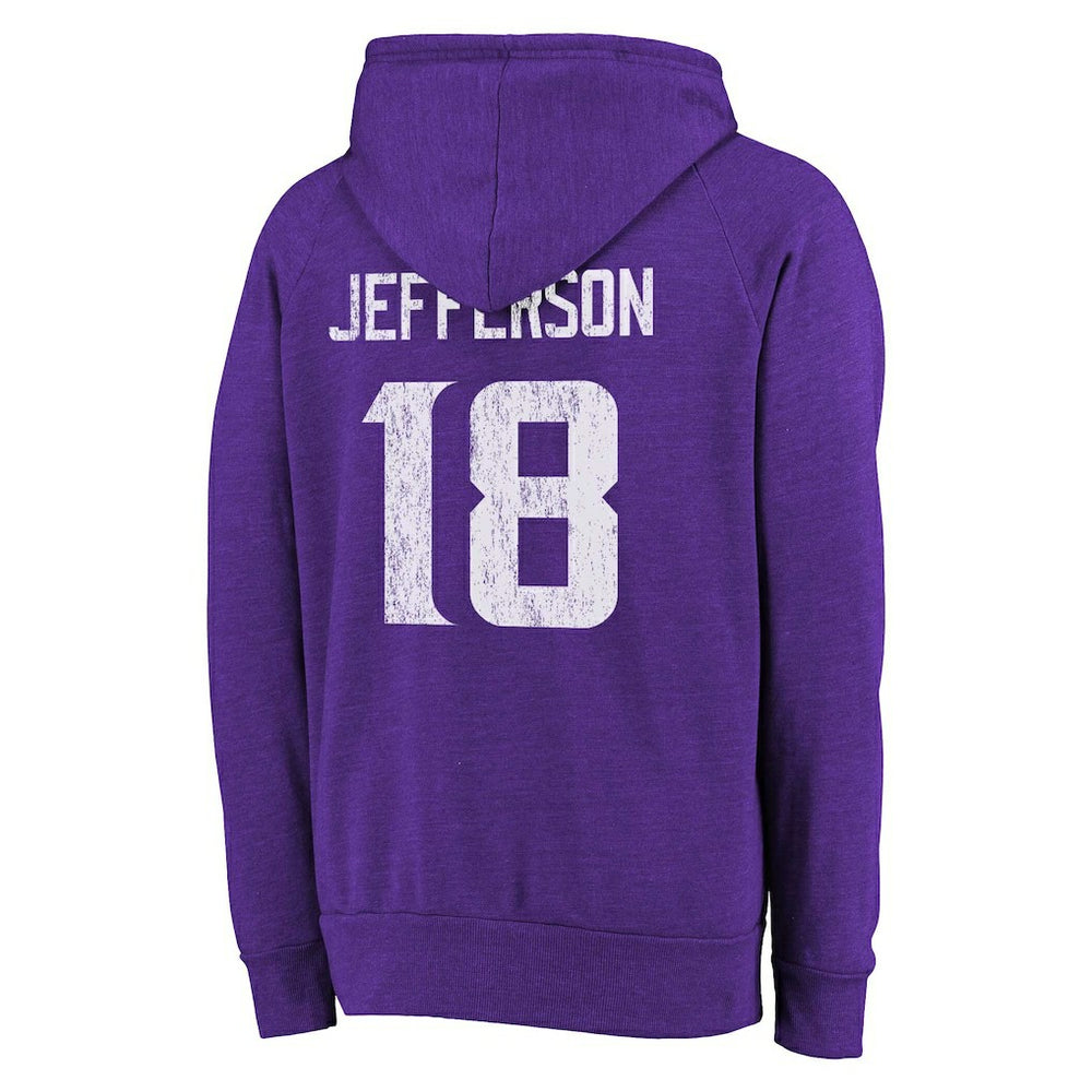 NFL Minnesota Vikings Justin Jefferson  Majestic Threads Name & Number Tri-Blend Pullover Hoodie