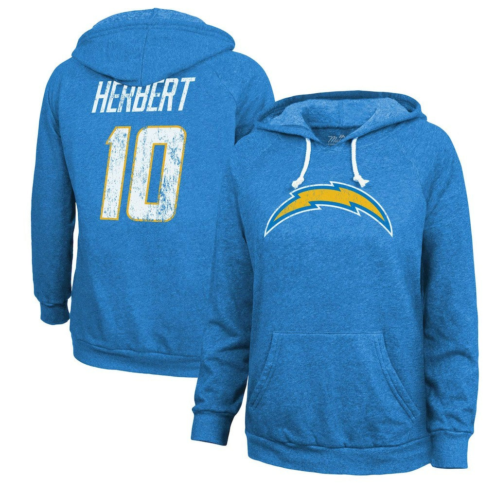 NFL Los Angeles Chargers Justin Herbert  Majestic Threads Women's Name & Number Tri-Blend Pullover Hoodie