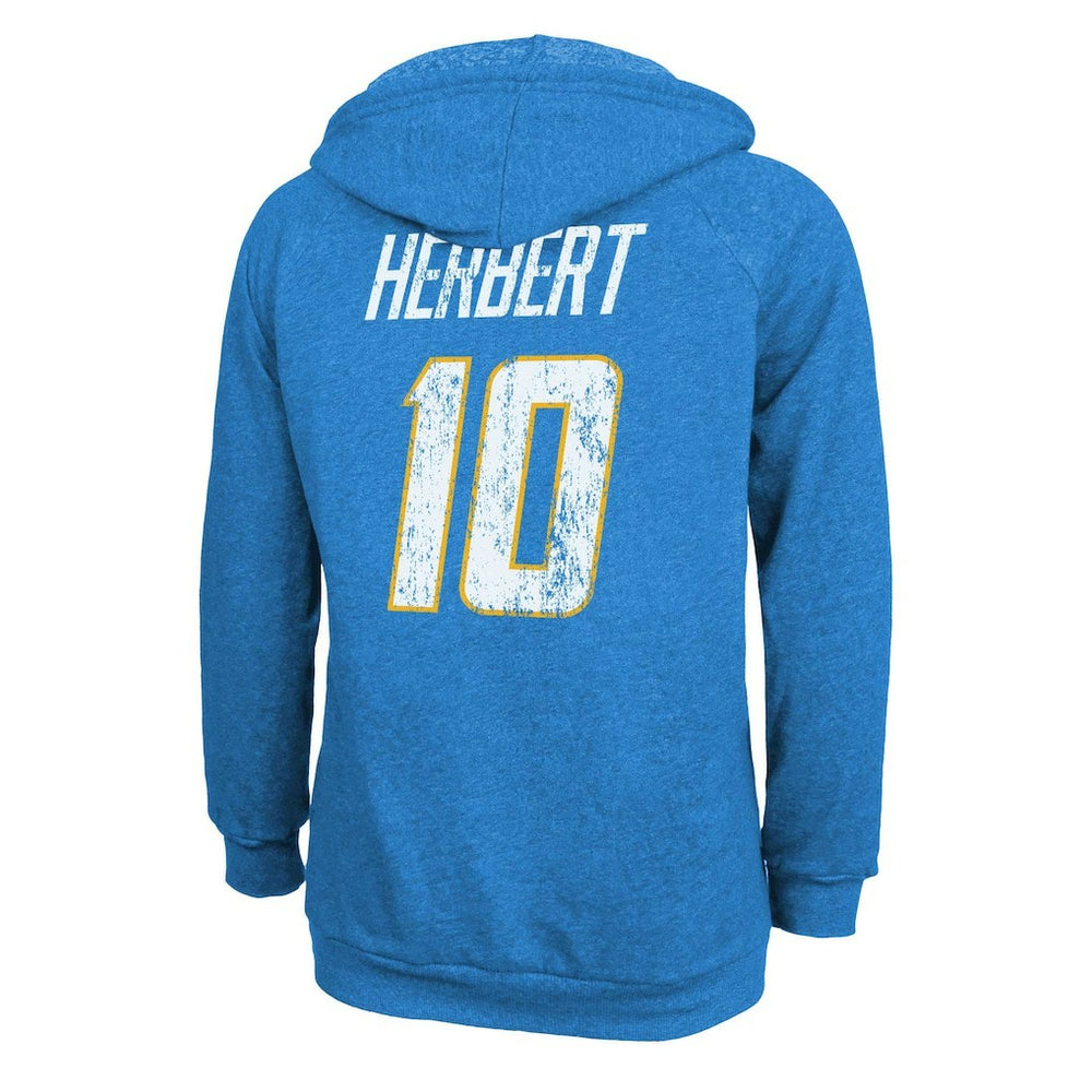 NFL Los Angeles Chargers Justin Herbert  Majestic Threads Women's Name & Number Tri-Blend Pullover Hoodie