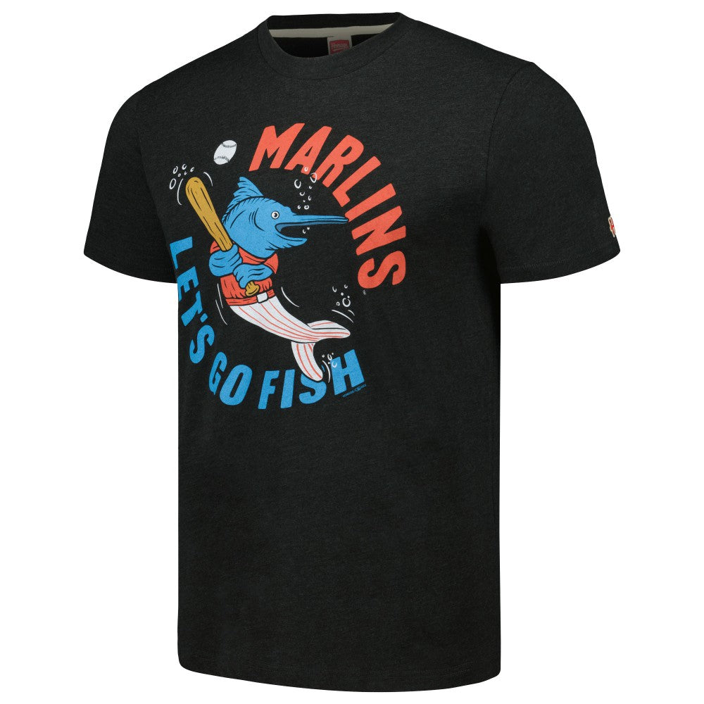 Miami Marlins Homage Doodle Collection Let's Go Fish Tri-Blend T-Shirt - Black