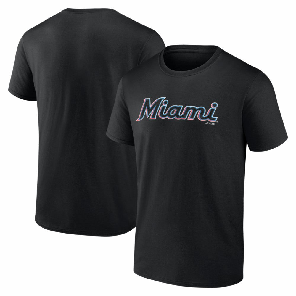 Miami Marlins Logo Athletic Wordmark T-Shirt - Black