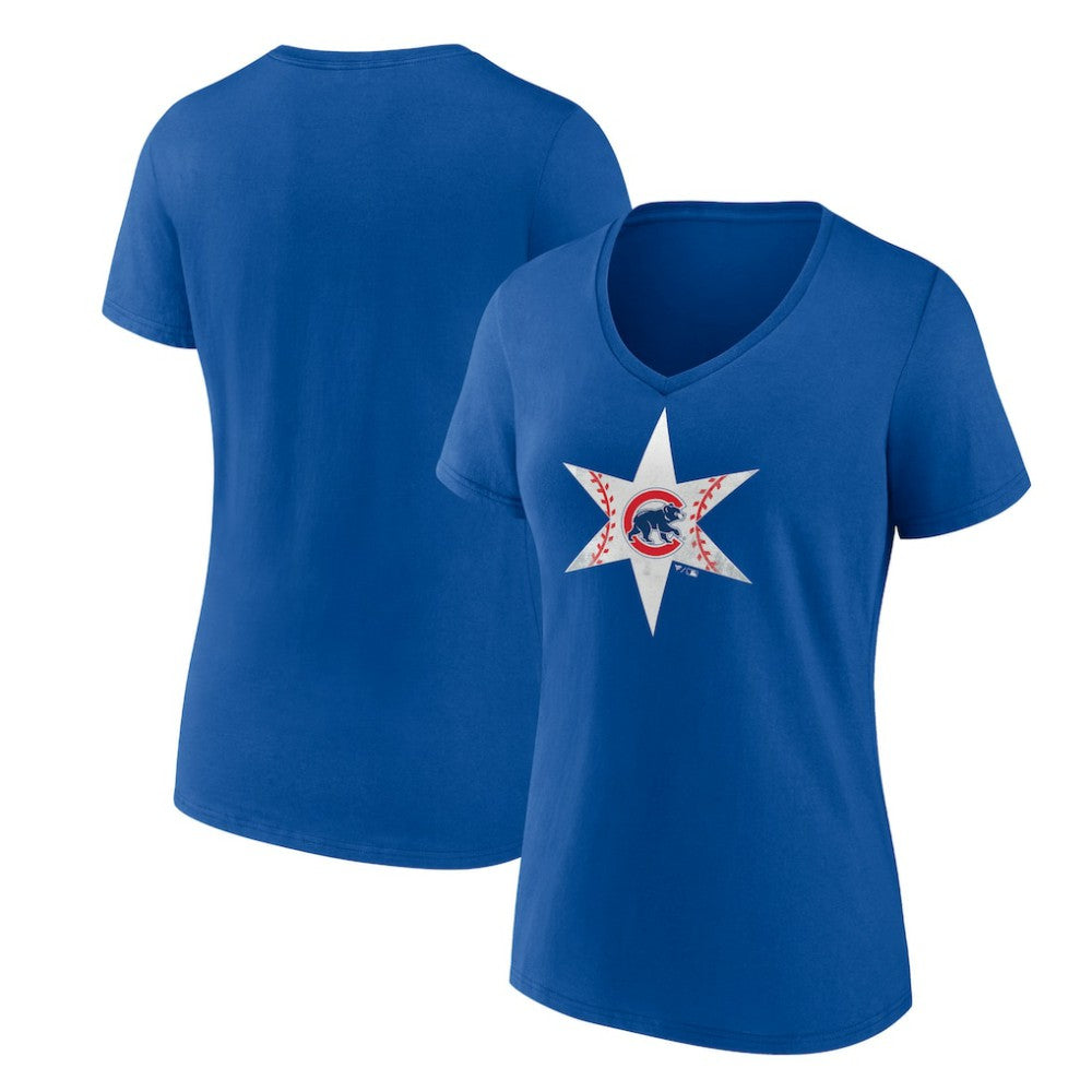 Chicago Cubs Women's Hometown Collection Chi Star V-Neck T-Shirt - Royal