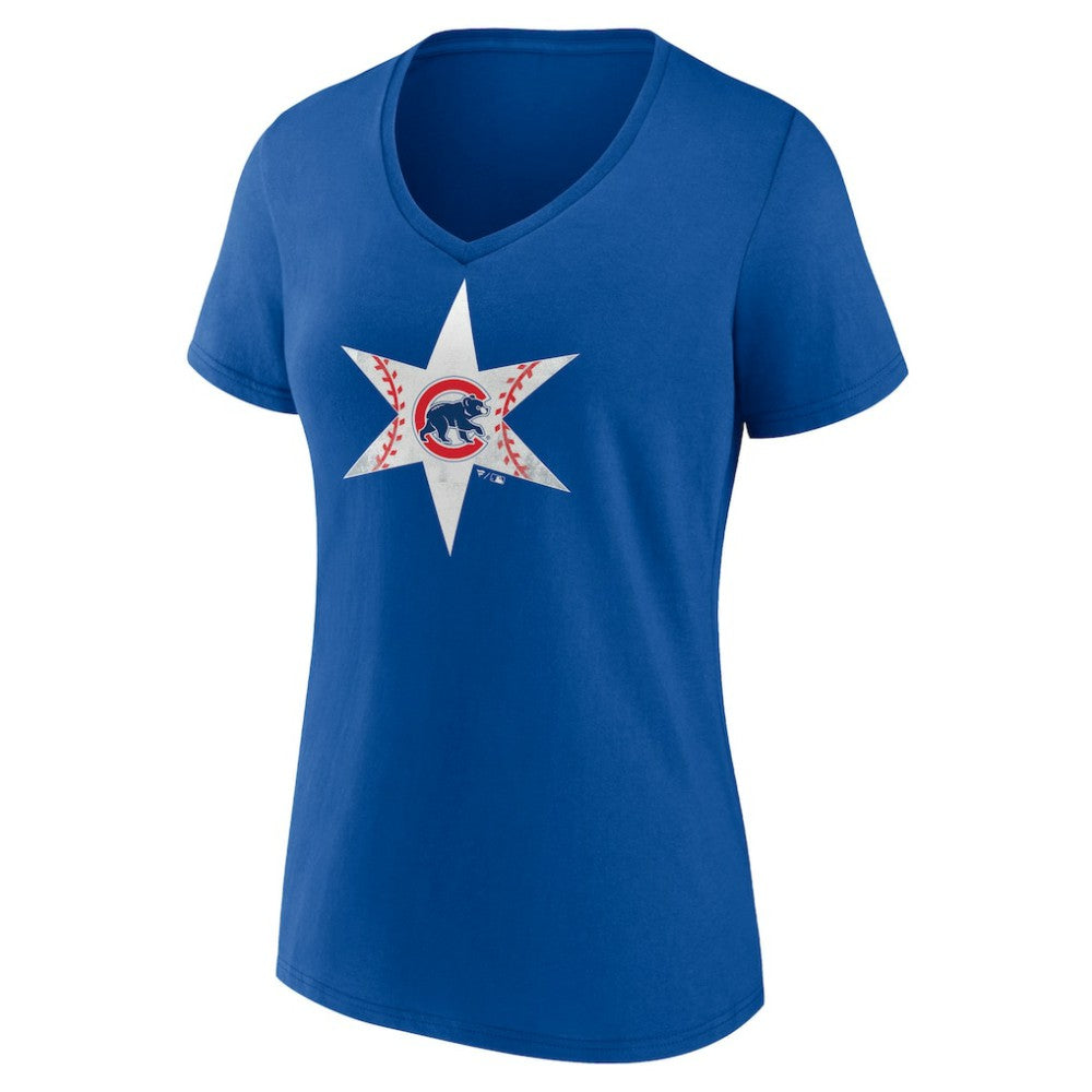 Chicago Cubs Women's Hometown Collection Chi Star V-Neck T-Shirt - Royal