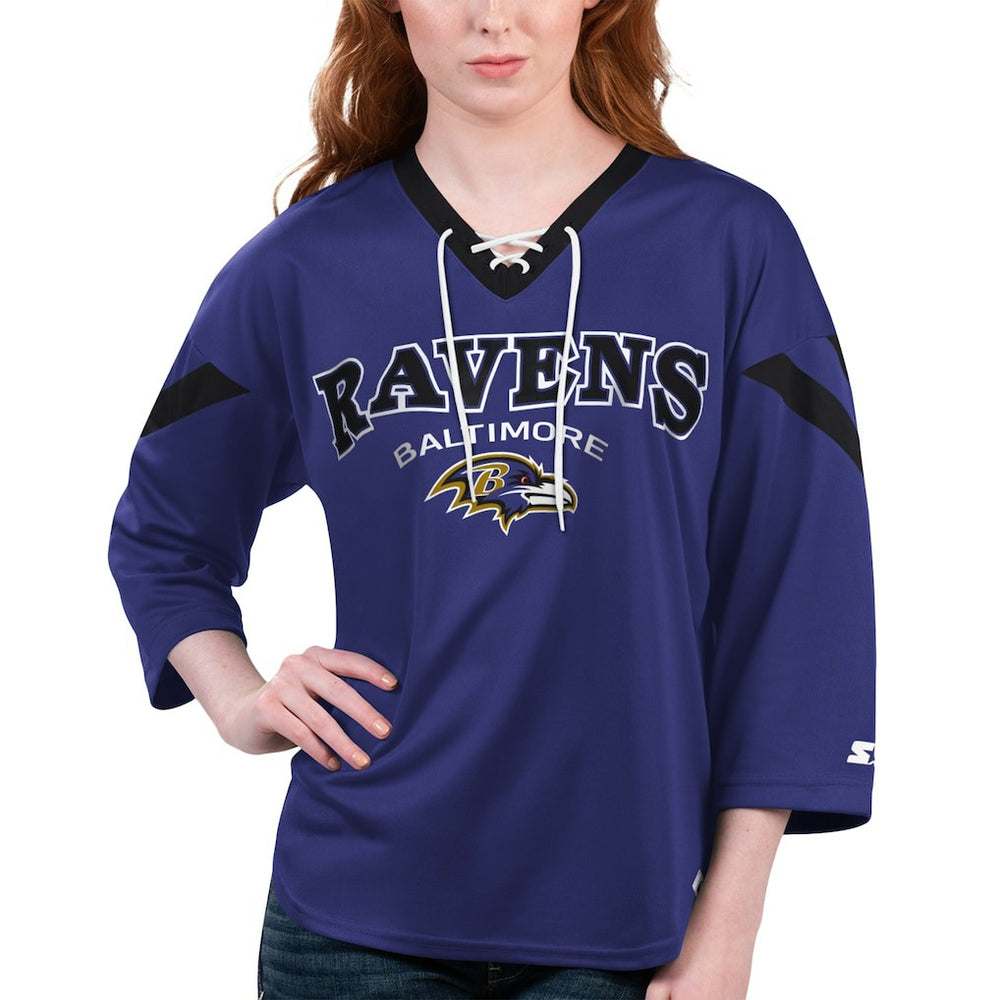 NFL Baltimore Ravens Starter Women's Rally Lace-Up 3/4 Sleeve T-Shirt