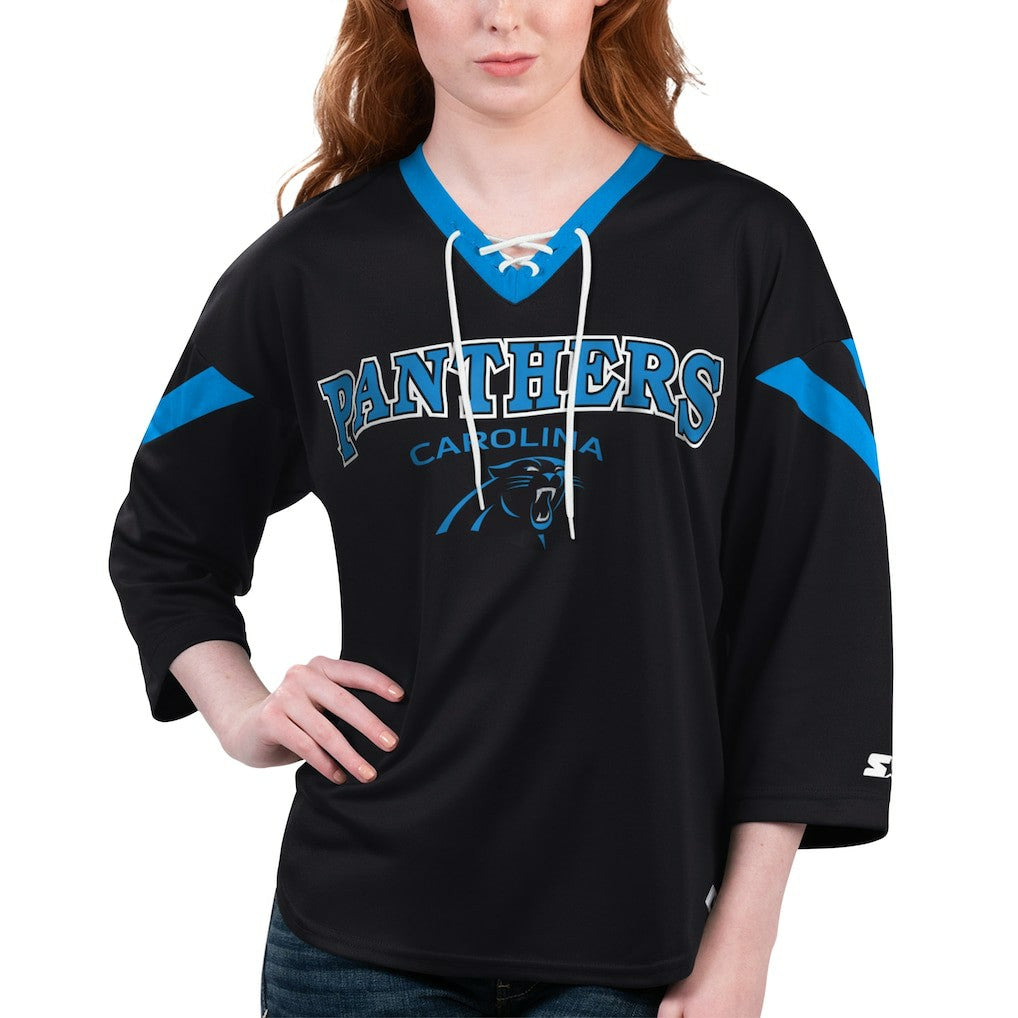 NFL Carolina Panthers Starter Women's Rally Lace-Up 3/4 Sleeve T-Shirt