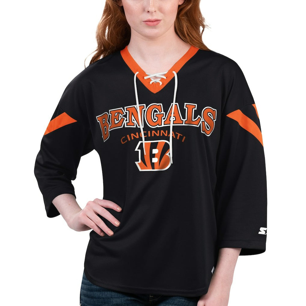 NFL Cincinnati Bengals Starter Women's Rally Lace-Up 3/4 Sleeve T-Shirt