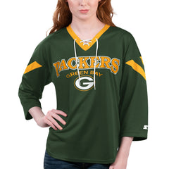 NFL Green Bay Packers Starter Women's Rally Lace-Up 3/4 Sleeve T-Shirt