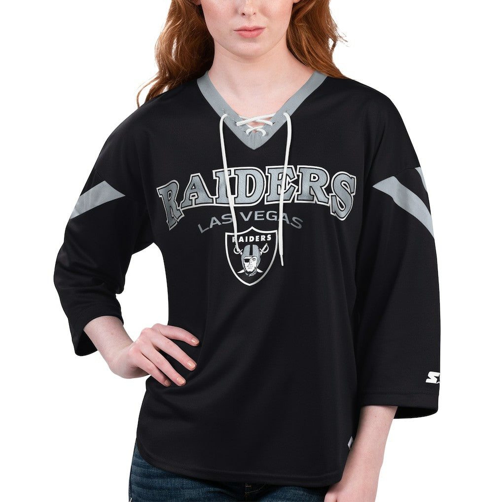 NFL Las Vegas Raiders Starter Women's Rally Lace-Up 3/4 Sleeve T-Shirt