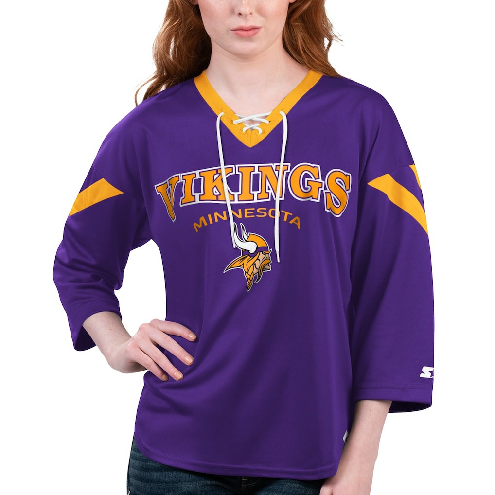 NFL Minnesota Vikings Starter Women's Rally Lace-Up 3/4 Sleeve T-Shirt