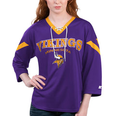 NFL Minnesota Vikings Starter Women's Rally Lace-Up 3/4 Sleeve T-Shirt