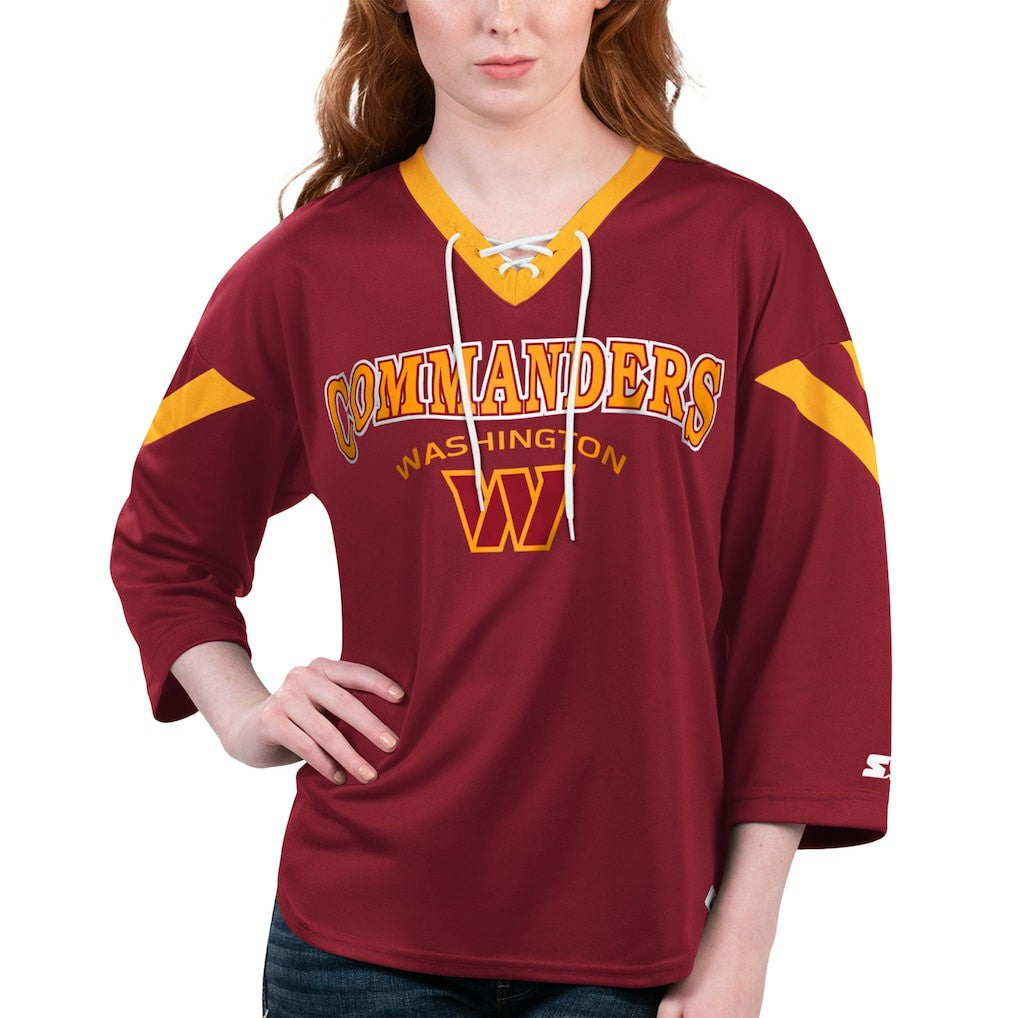 NFL Washington Commanders Starter Women's Rally Lace-Up 3/4 Sleeve T-Shirt