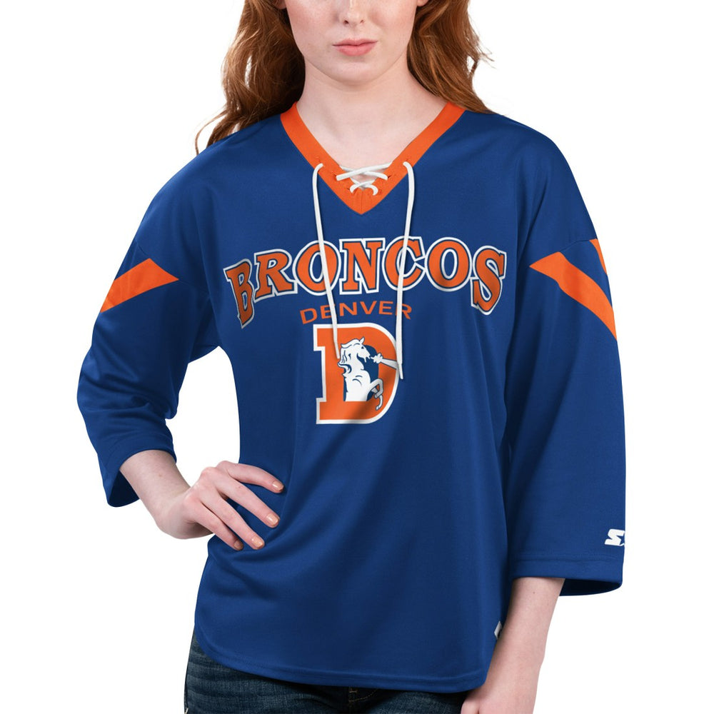 NFL Denver Broncos Starter Women's Rally Lace-Up 3/4 Sleeve T-Shirt