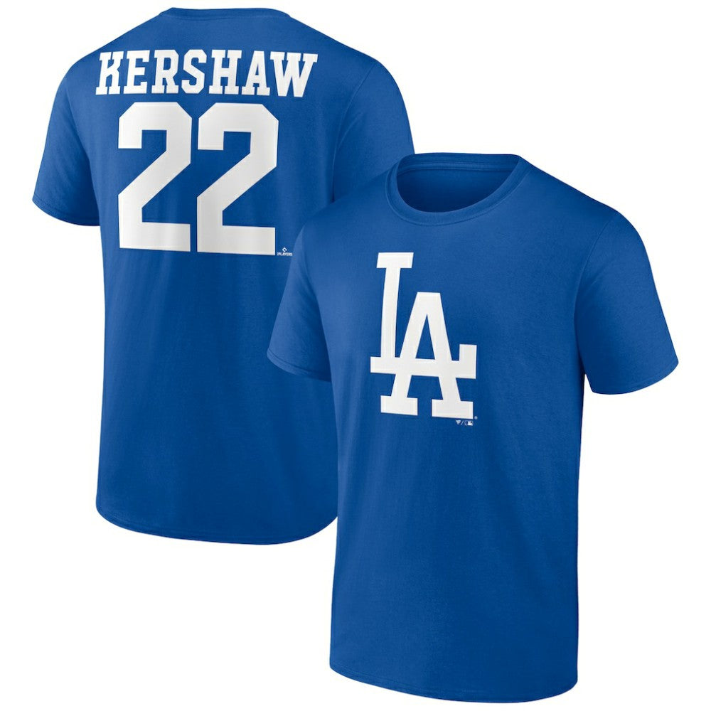 Clayton Kershaw Los Angeles Dodgers Player Icon Name & Number T-Shirt - Royal