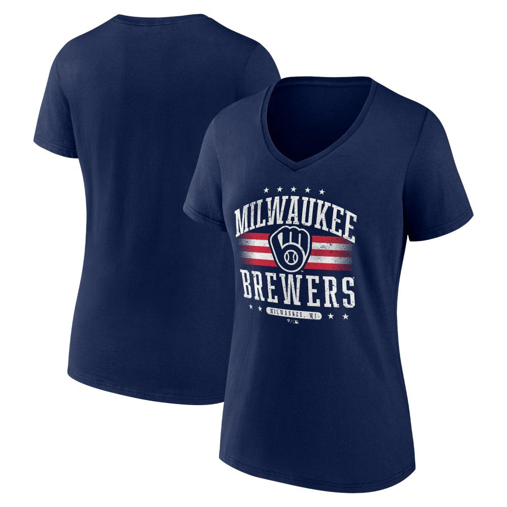 Milwaukee Brewers Women's Americana Team V-Neck T-Shirt - Navy