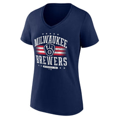 Milwaukee Brewers Women's Americana Team V-Neck T-Shirt - Navy