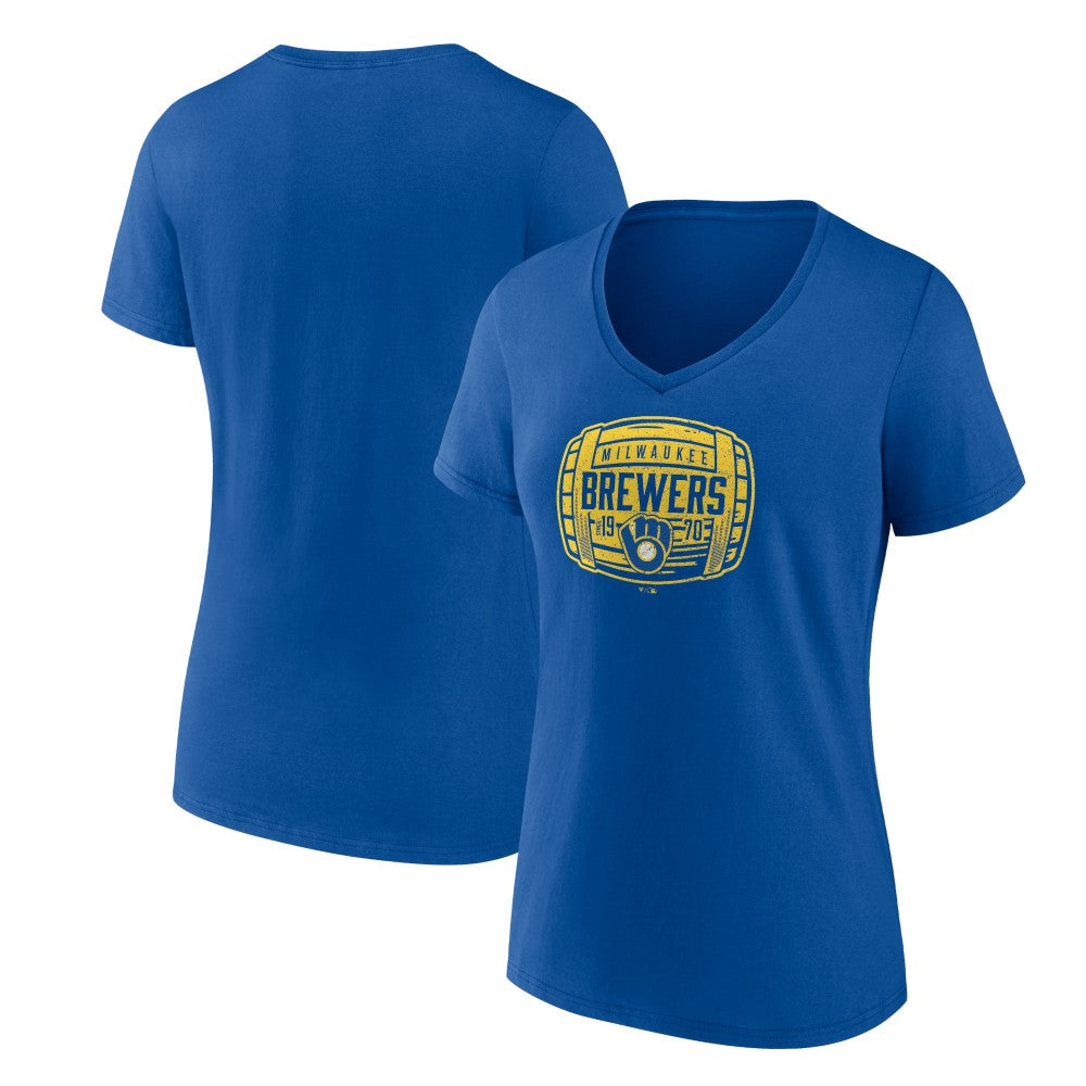Milwaukee Brewers Women's Hometown Collection Barrel V-Neck T-Shirt - Royal
