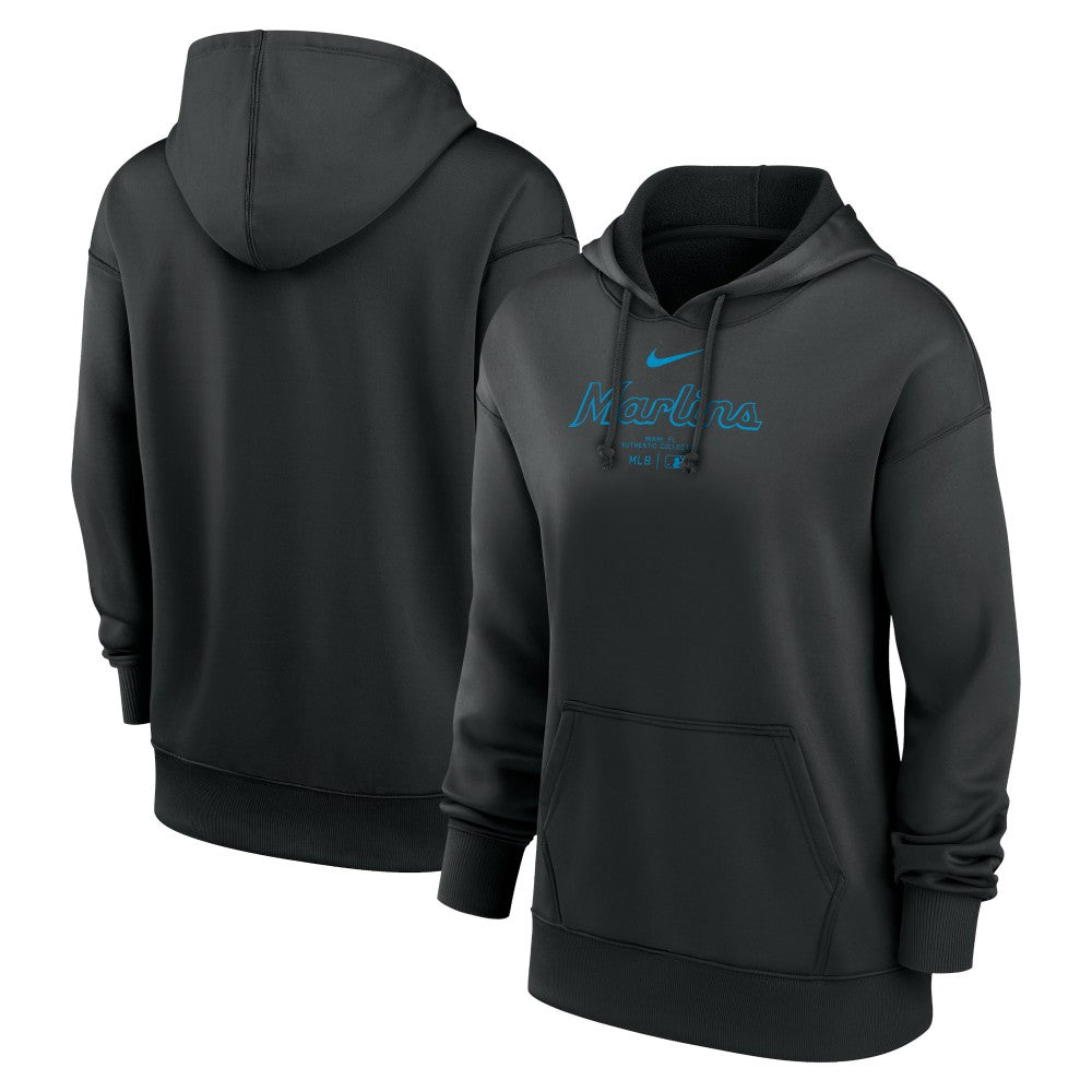 Miami Marlins Women's Authentic Collection Performance Pullover Hoodie - Black | Nike