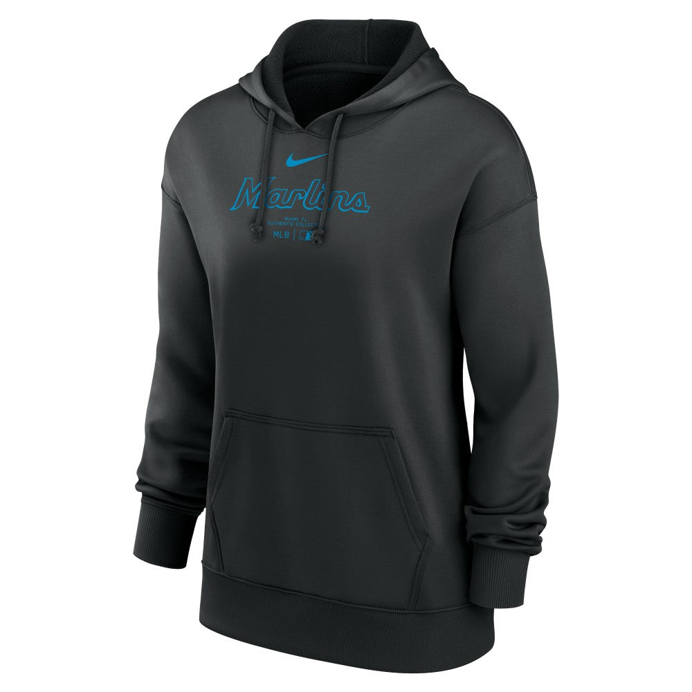 Miami Marlins Women's Authentic Collection Performance Pullover Hoodie - Black | Nike