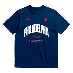 Philadelphia 76ers Bleacher Report x  Unisex World Tour T-Shirt - Navy | Mitchell & Ness for sale