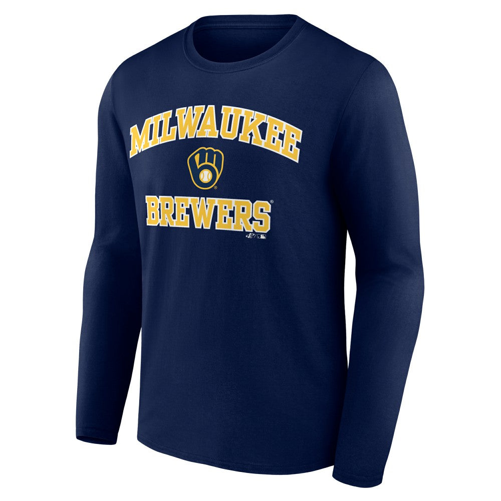 Milwaukee Brewers Logo Athletic Heart & Soul Long Sleeve T-Shirt - Navy