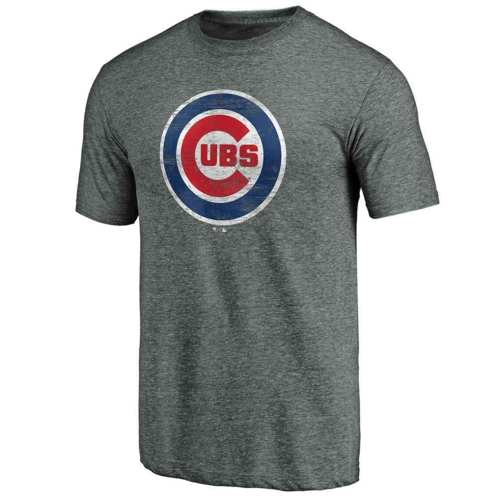 Chicago Cubs Official Logo Tri-Blend T-Shirt - Heather Gray