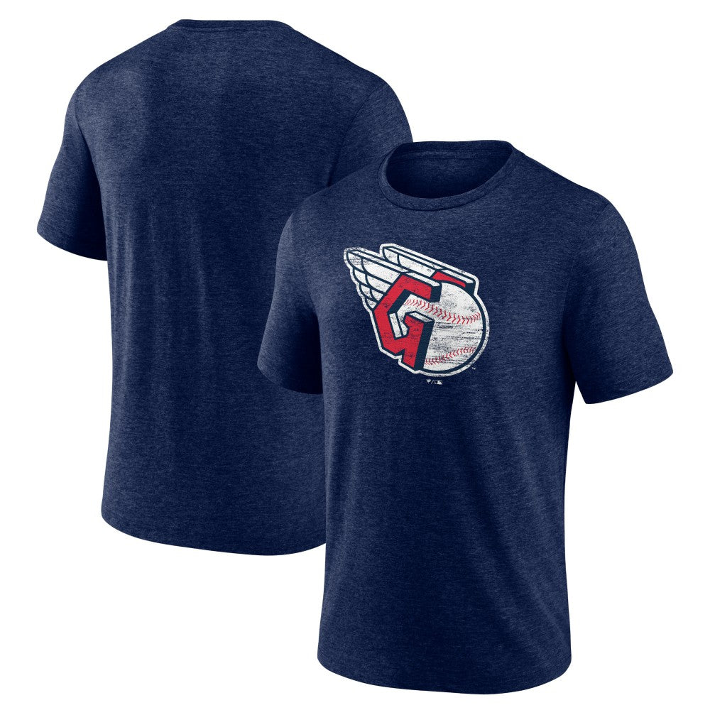 Cleveland Guardians Official Logo Tri-Blend T-Shirt - Heather Navy