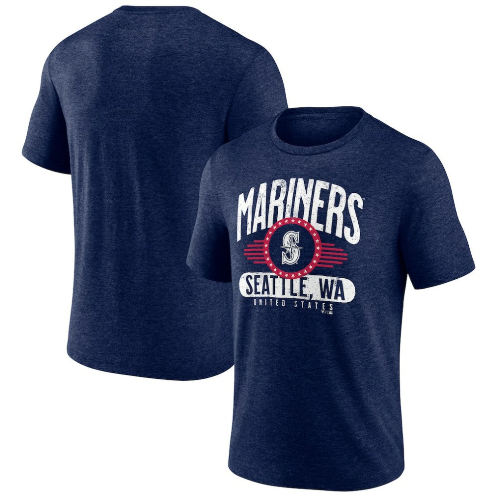 Seattle Mariners Badge of Honor Tri-Blend T-Shirt - Heather Navy