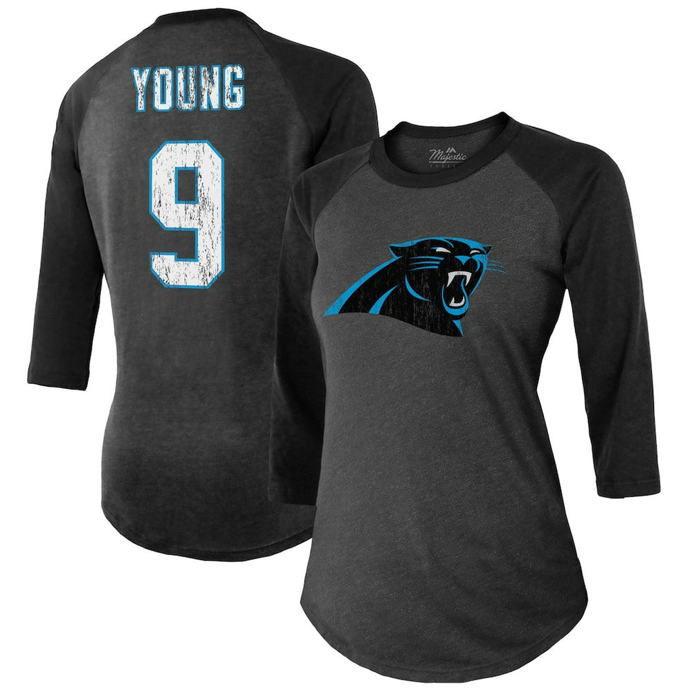 NFL Carolina Panthers Bryce Young  Majestic Threads Women's Player Name & Number Tri-Blend 3/4-Sleeve Fitted T-Shirt