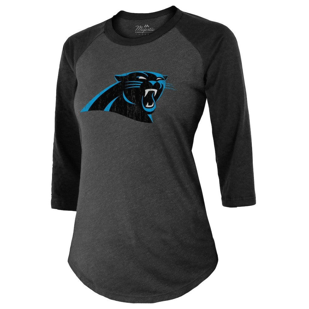 NFL Carolina Panthers Bryce Young  Majestic Threads Women's Player Name & Number Tri-Blend 3/4-Sleeve Fitted T-Shirt