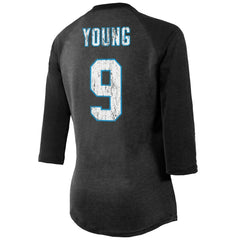 NFL Carolina Panthers Bryce Young  Majestic Threads Women's Player Name & Number Tri-Blend 3/4-Sleeve Fitted T-Shirt