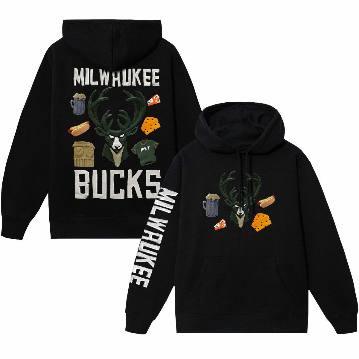 Milwaukee Bucks NBA x MARKET Unisex Claymation Pullover Hoodie - Black cheap