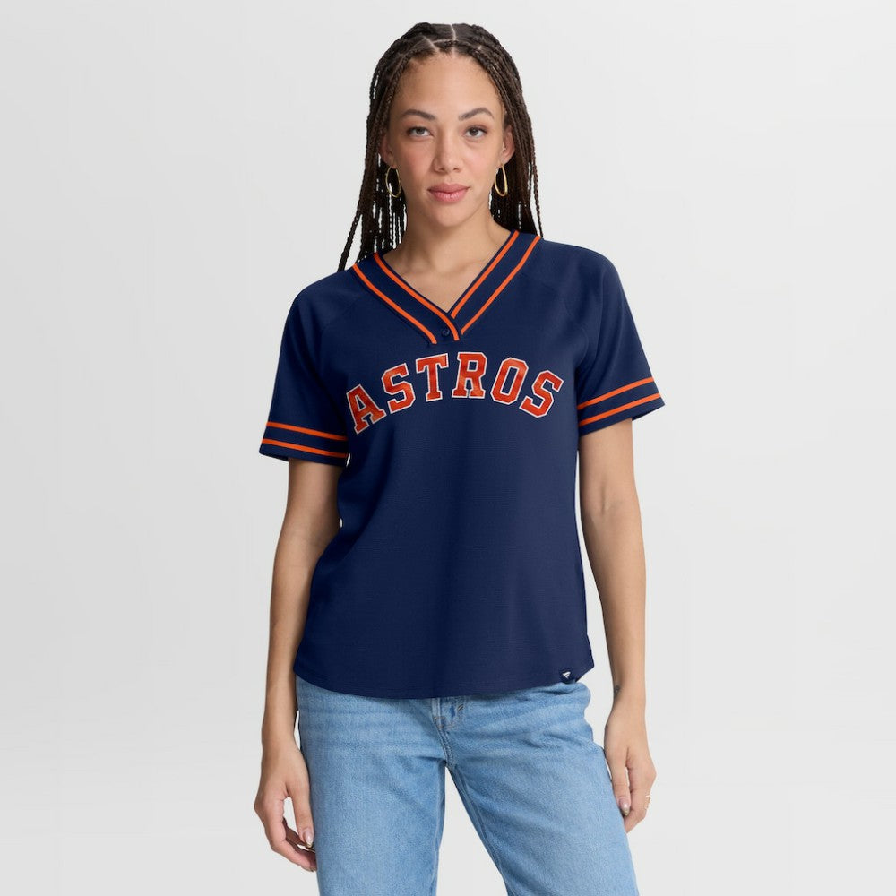 Houston Astros Women's Diva Race Ahead Raglan V-Neck T-Shirt - Navy