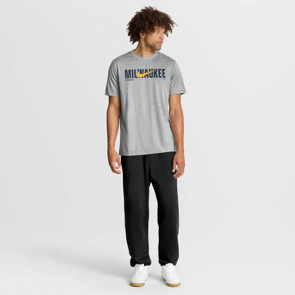 Milwaukee Brewers Swoosh Legend Dri-FIT T-Shirt - Heather Gray | Nike