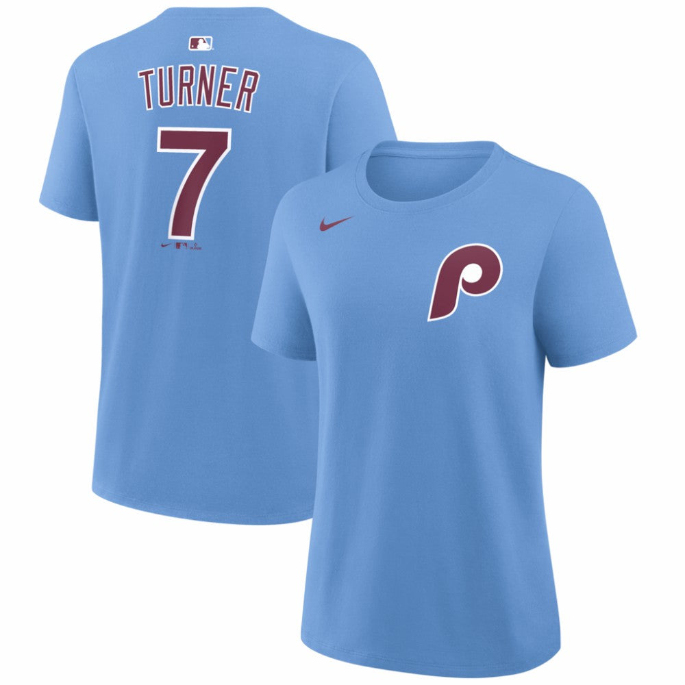 Trea Turner Philadelphia Phillies Women's Name & Number T-Shirt - Light Blue | Nike