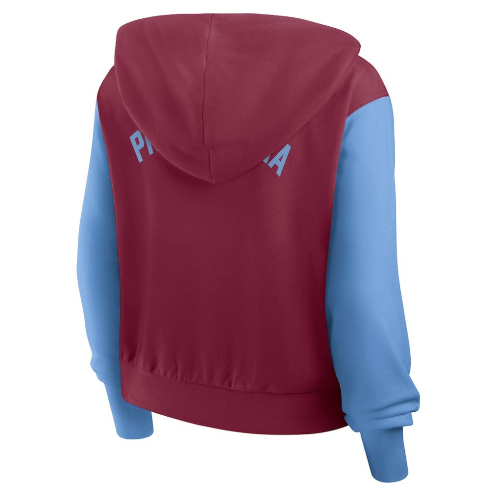 Philadelphia Phillies Women's Cooperstown Collection Cropped Full-Zip Hoodie - Burgundy/Light Blue | Nike