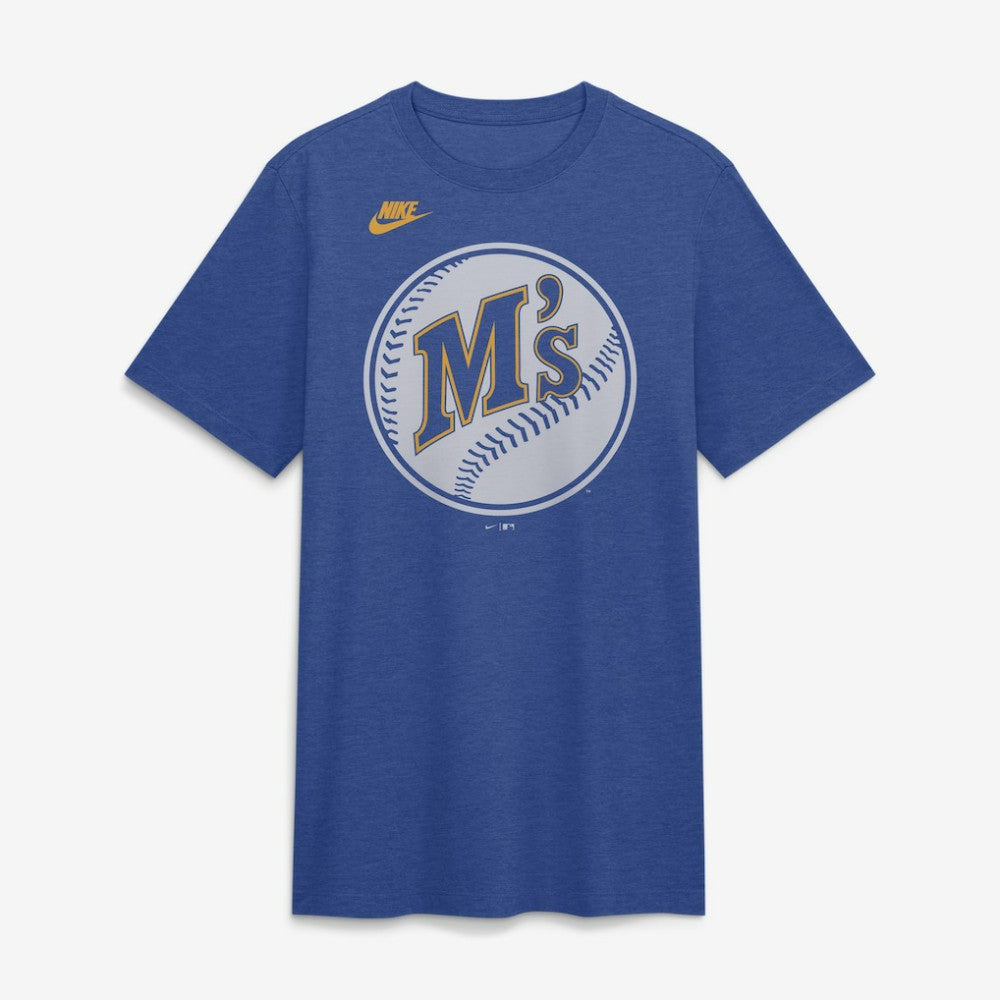 Seattle Mariners Cooperstown Logo Tri-Blend T-Shirt - Heather Royal | Nike