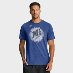 Seattle Mariners Cooperstown Logo Tri-Blend T-Shirt - Heather Royal | Nike