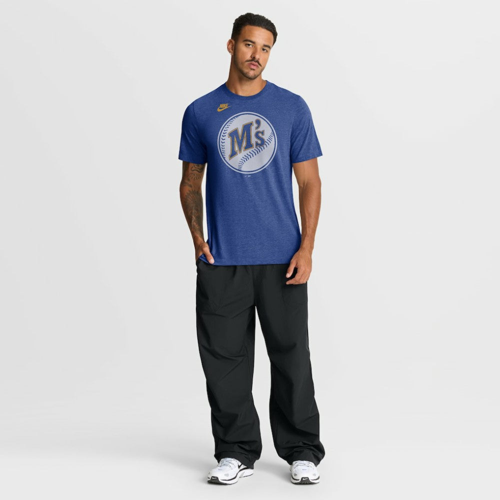 Seattle Mariners Cooperstown Logo Tri-Blend T-Shirt - Heather Royal | Nike