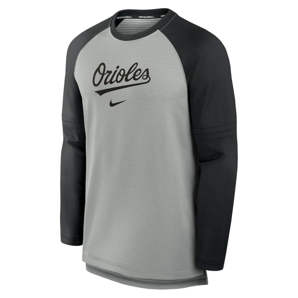 Baltimore Orioles Authentic Collection Game Time Raglan Performance Long Sleeve T-Shirt - Heather Gray/Black | Nike