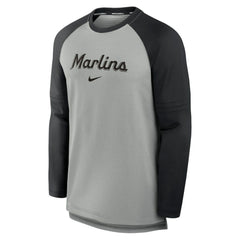Miami Marlins Authentic Collection Game Time Raglan Performance Long Sleeve T-Shirt - Heather Gray/Black | Nike