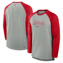 St. Louis Cardinals Authentic Collection Game Time Raglan Performance Long Sleeve T-Shirt - Heather Gray/Red | Nike