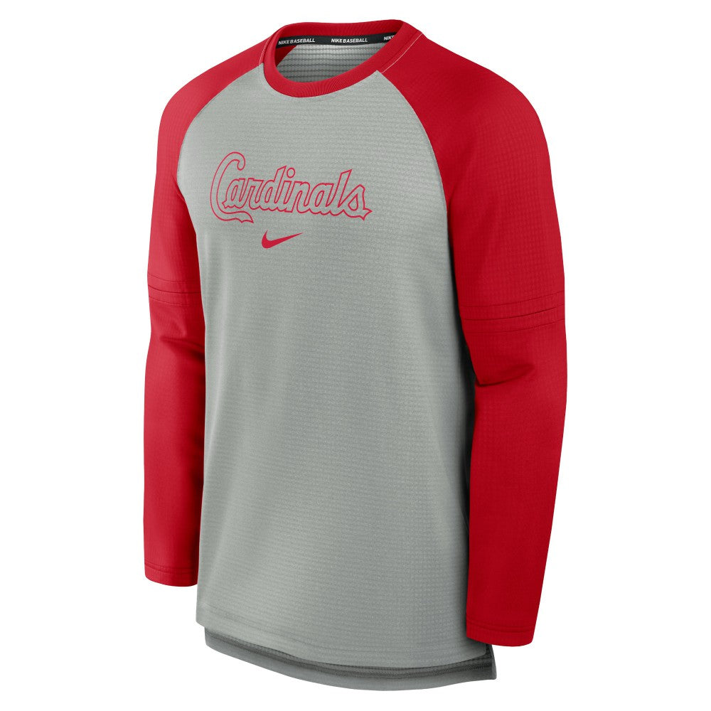 St. Louis Cardinals Authentic Collection Game Time Raglan Performance Long Sleeve T-Shirt - Heather Gray/Red | Nike