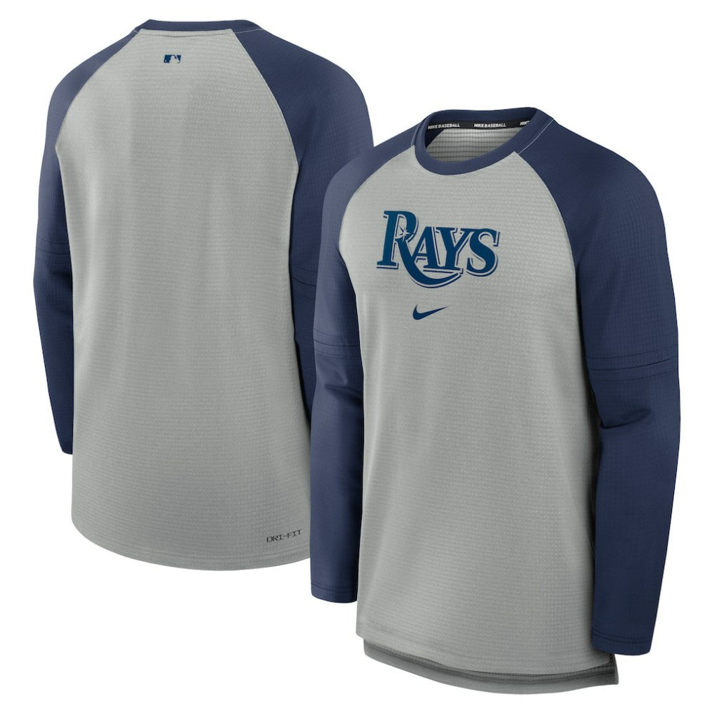Tampa Bay Rays Authentic Collection Game Time Raglan Performance Long Sleeve T-Shirt - Heather Gray/Navy | Nike