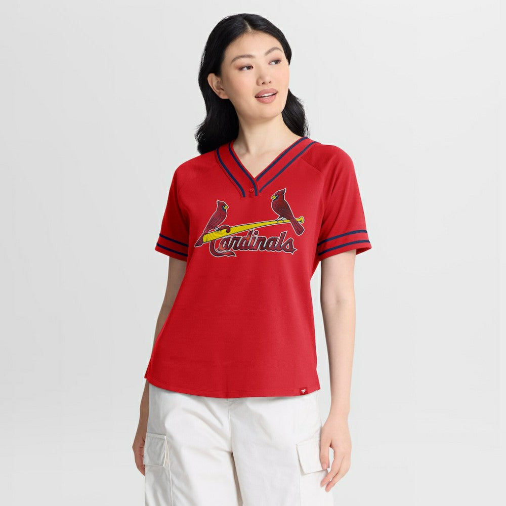 St. Louis Cardinals Women's Diva Race Ahead Raglan V-Neck T-Shirt - Red